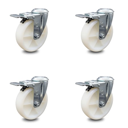 Service Caster 5 Inch Nylon Wheel Swivel Bolt Hole Caster Set with Total Lock Brake SCC SCC-BHTTL20S514-NYS-4